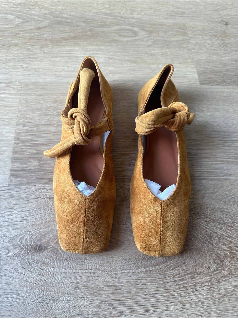 Source Unknown Mustard Suede Knot Strap Flats